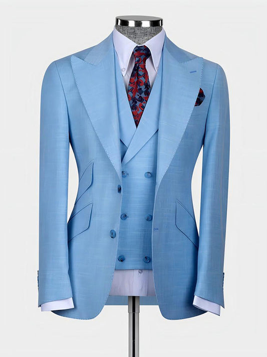 Blue 2-piece single-breasted Peak Lapel suit