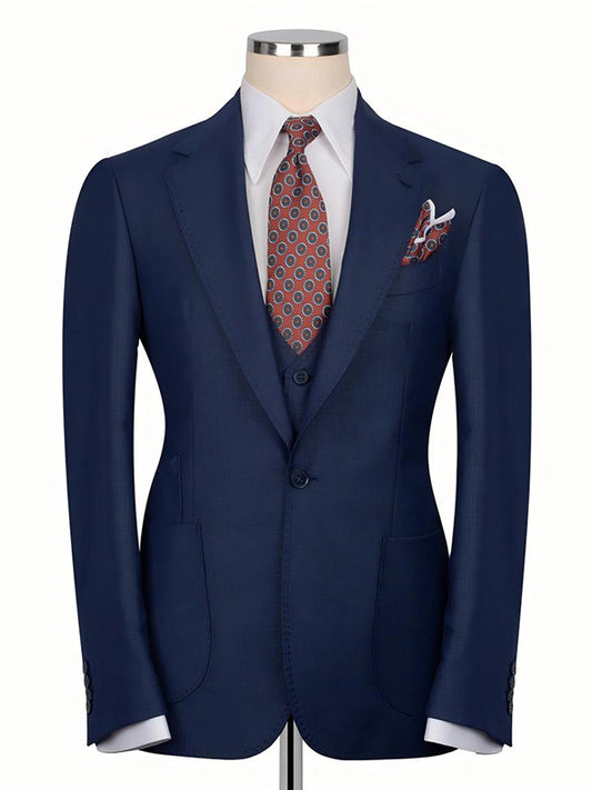 Blue 3-piece 1-button Notch Lapel suit