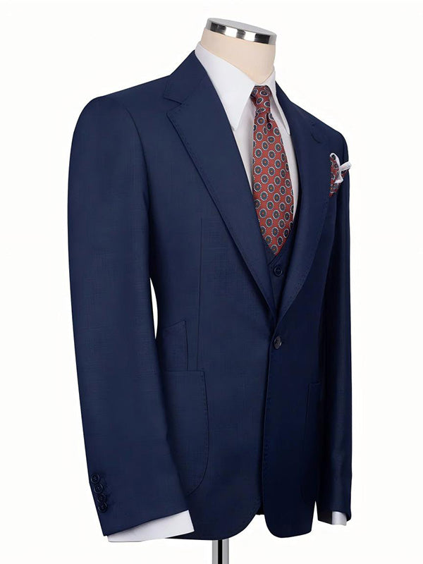 Blue 3-piece 1-button Notch Lapel suit