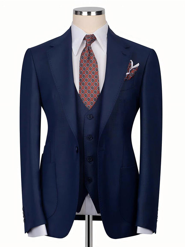 Blue 3-piece 1-button Notch Lapel suit