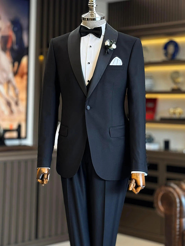 Black 2-piece 1-button Shawl Lapel suit