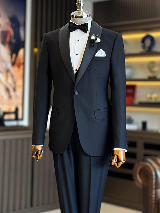 Black 2-piece 1-button Shawl Lapel suit