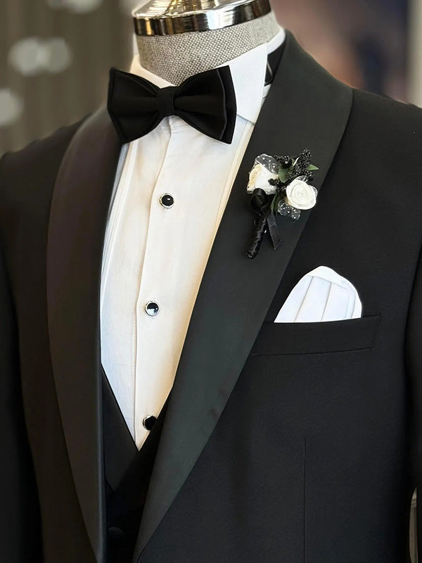 Black 2-piece 1-button Shawl Lapel suit
