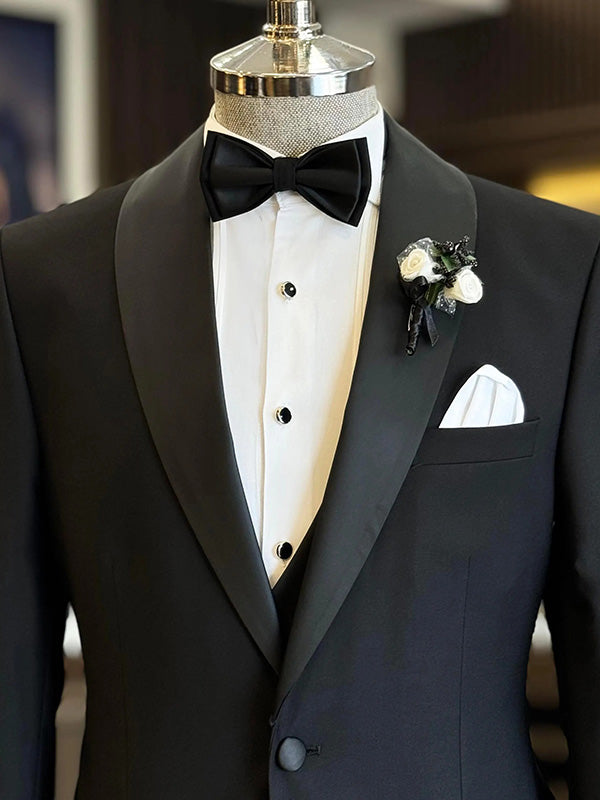 Black 2-piece 1-button Shawl Lapel suit