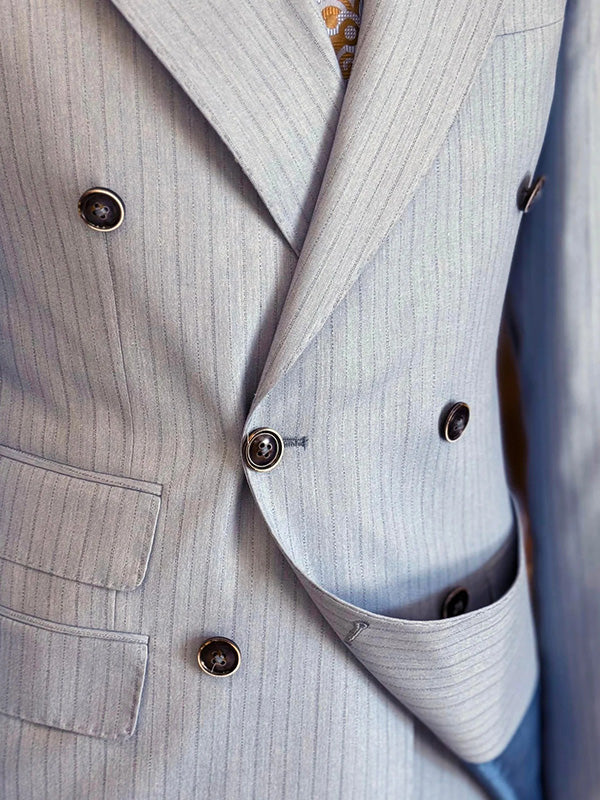 Blue striped 2-piece double-breasted Peak Lapel suit