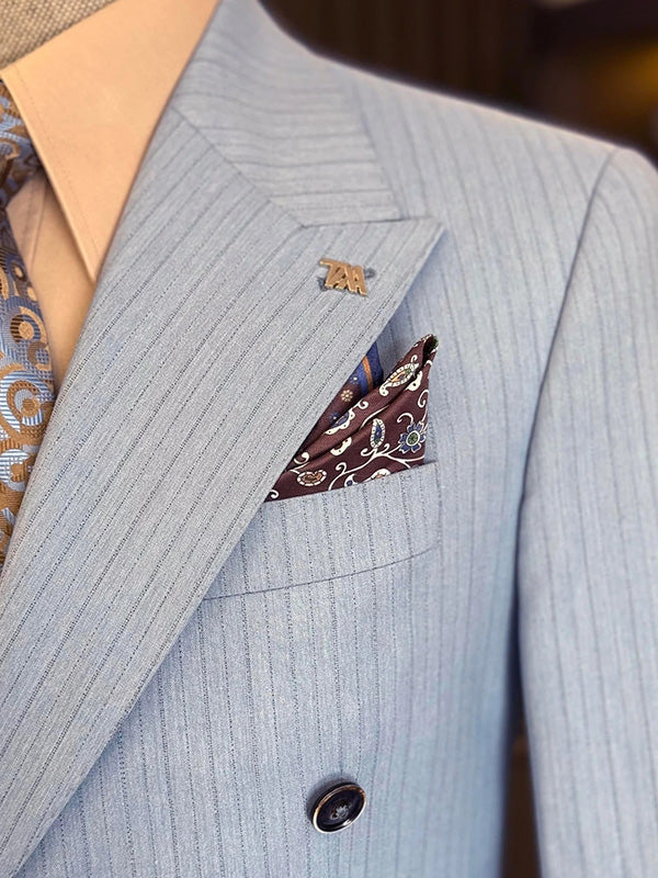 Blue striped 2-piece double-breasted Peak Lapel suit