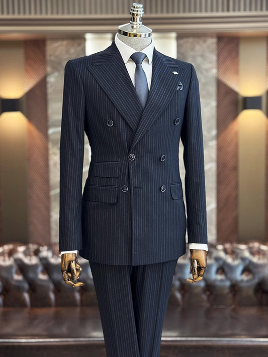 Black striped 2-piece double-breasted Peak Lapel suit