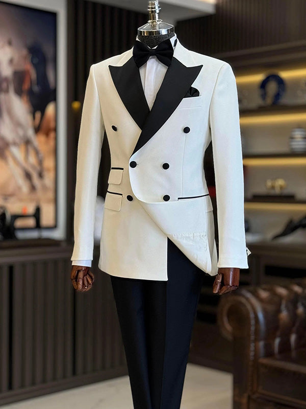 Classic White 2-piece double-breasted Peak Lapel suit