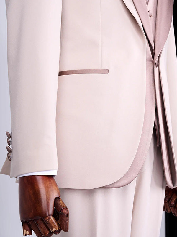 Champagne 3-piece 1-button Shawl Lapel suit