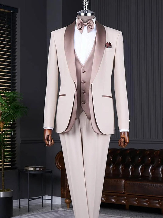 Champagne 3-piece 1-button Shawl Lapel suit