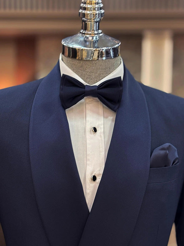 Navy blue 2-piece double-breasted Shawl Lapel suit
