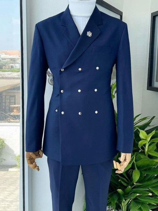Navy blue 2-piece multi-breasted Notch Lapel suit