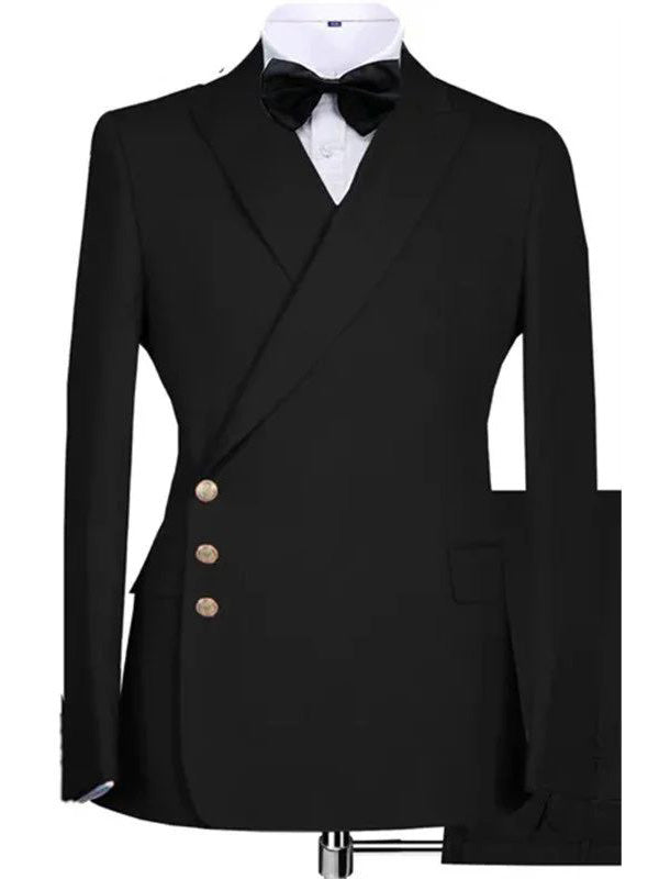 Black 2-piece 3-button Peak Lapel suit