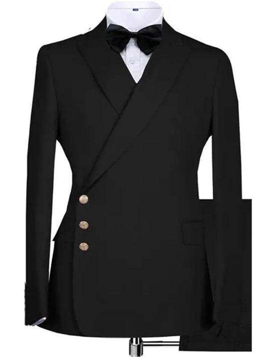 Black 2-piece 3-button Peak Lapel suit