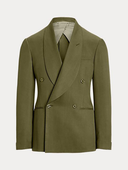 Army green 2-piece double-breasted Shawl Lapel suit