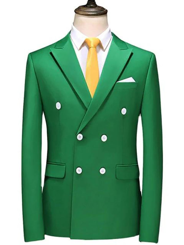 Green 2 Piece Double Breasted Peak Lapel Men's Suit