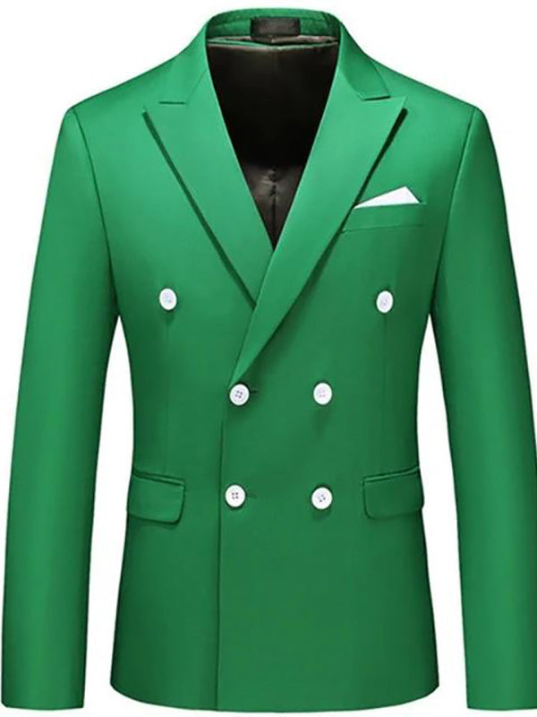 Green 2 Piece Double Breasted Peak Lapel Men's Suit