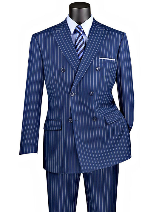 Blue Stripe 2 Piece Double Breasted Peak Lapel Men's Suit