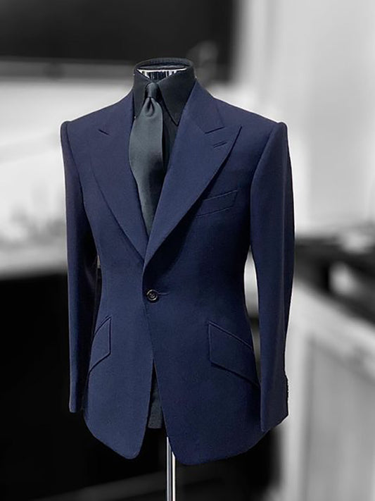 Dark blue 2 Piece 1 Button Peak Lapel Men's Suit