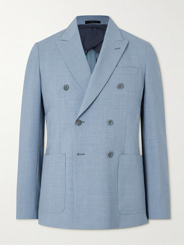 Light Blue 2 Piece Double Breasted Peak Lapel Men's Suit
