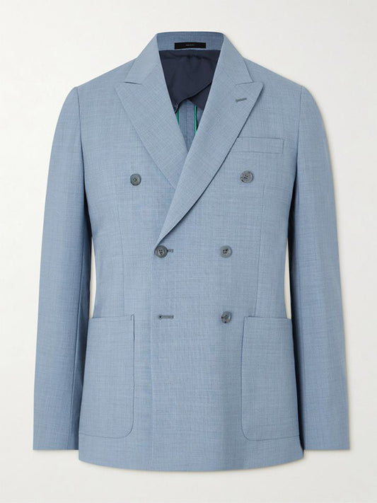 Light Blue 2 Piece Double Breasted Peak Lapel Men's Suit