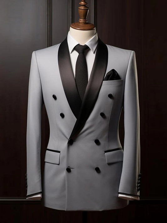 Dark Gray 2 Piece Double Breasted Shawl Lapel Men's Suit