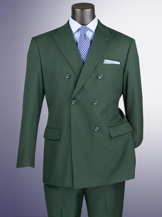 Dark Green 2 Piece Double Breasted Peak Lapel Men's Suit
