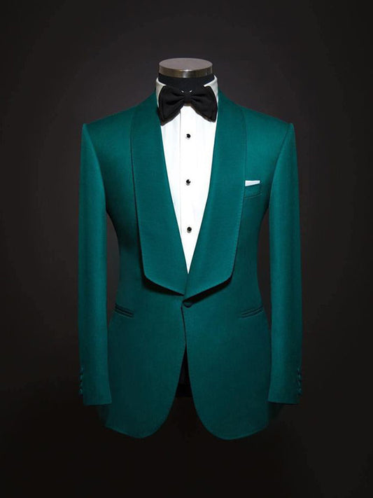 Dark green 2-piece 1-button Shawl Lapel suit