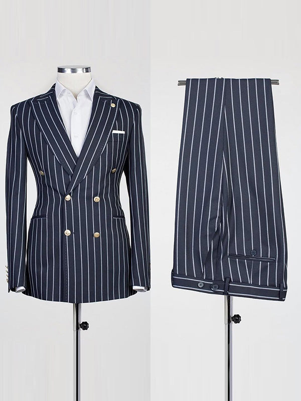 Black striped 2-piece double-breasted Peak Lapel suit