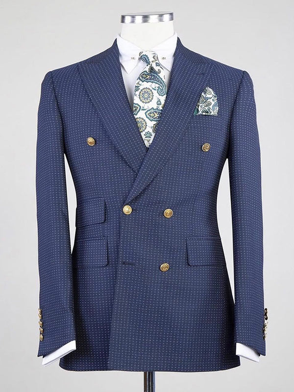 Blue 2-piece double breasted Peak Lapel suit