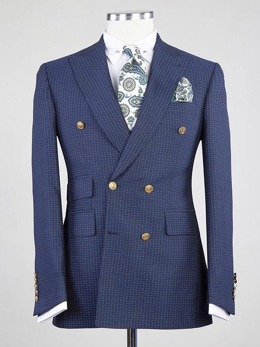 Blue 2-piece double breasted Peak Lapel suit