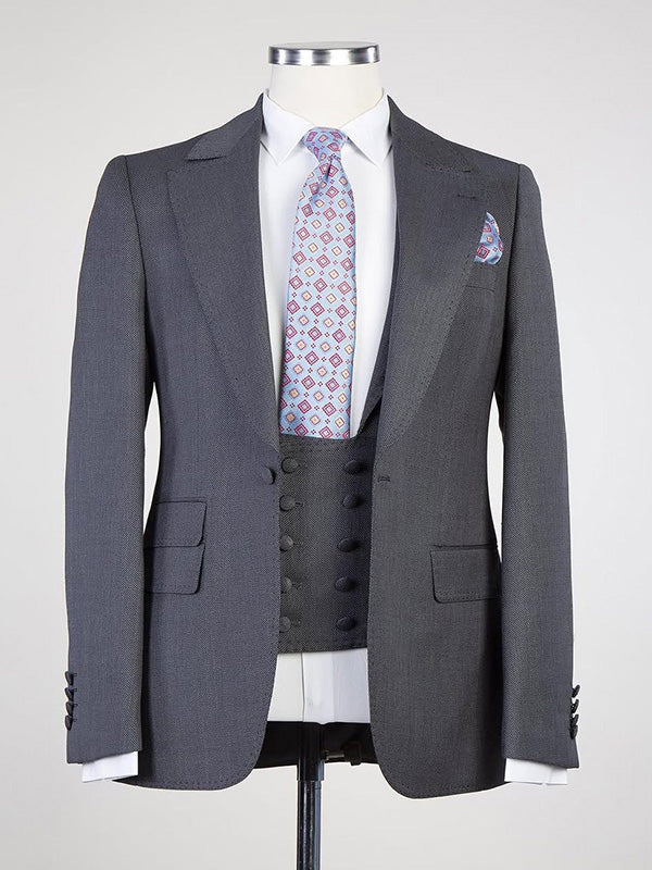 Dark Gray 3-piece 1-button Peak Lapel suit