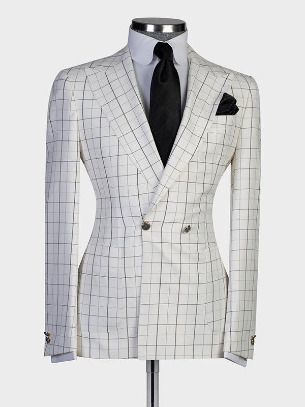 White plaid 2-piece 2-button Peak Lapel suit