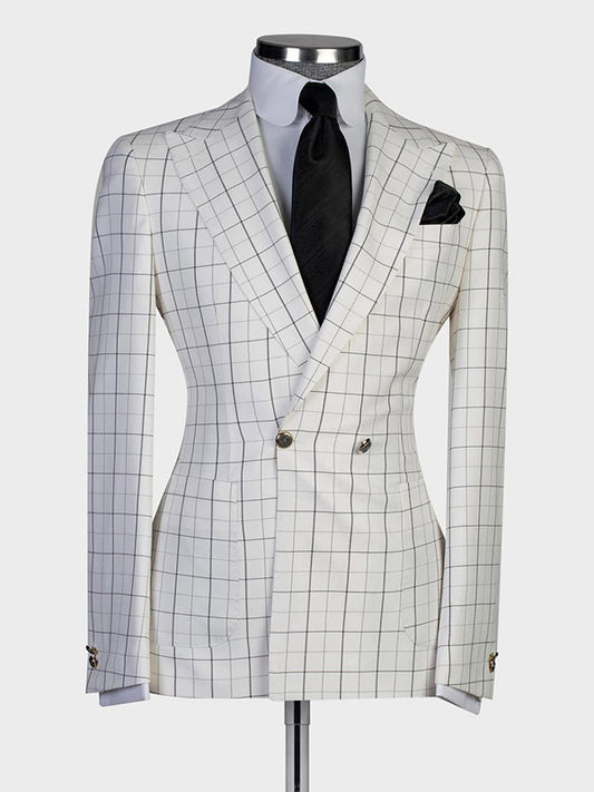 White plaid 2-piece 2-button Peak Lapel suit