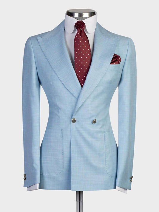 Light blue 2-piece 2-button Peak Lapel suit