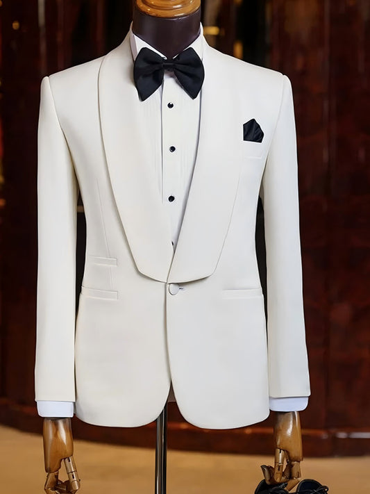 Pure White 2 Piece Shawl Lapel 1 Button Suit