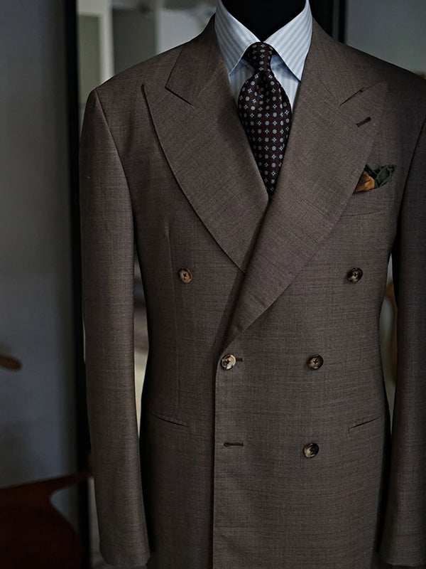 Dark Brown 2-Piece Peak Lapel Double-breasted Suit