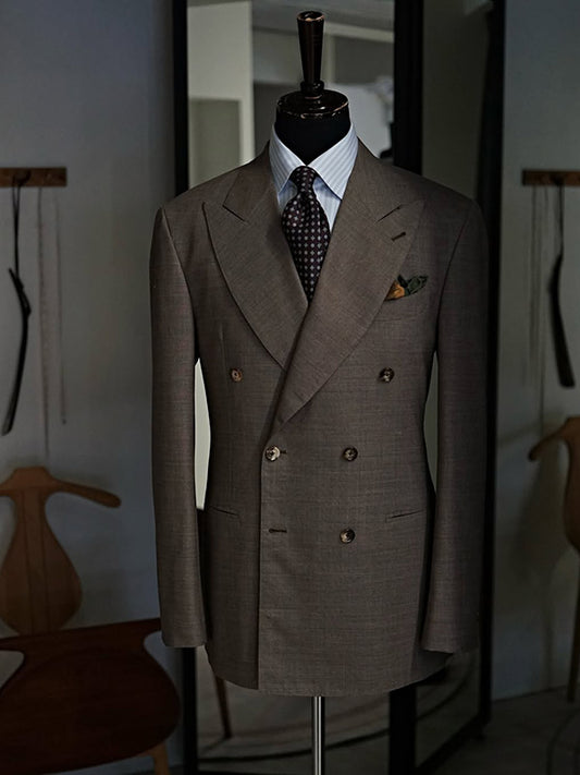 Dark Brown 2-Piece Peak Lapel Double-breasted Suit