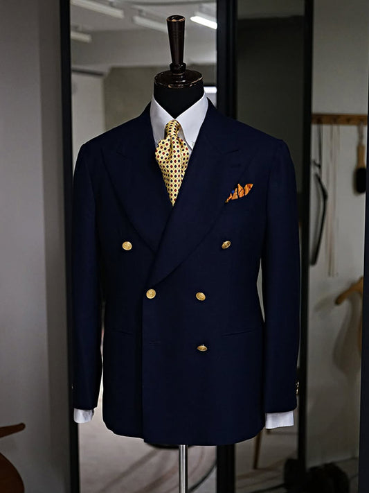 Navy blue 2-piece double-breasted Peak Lapel suit