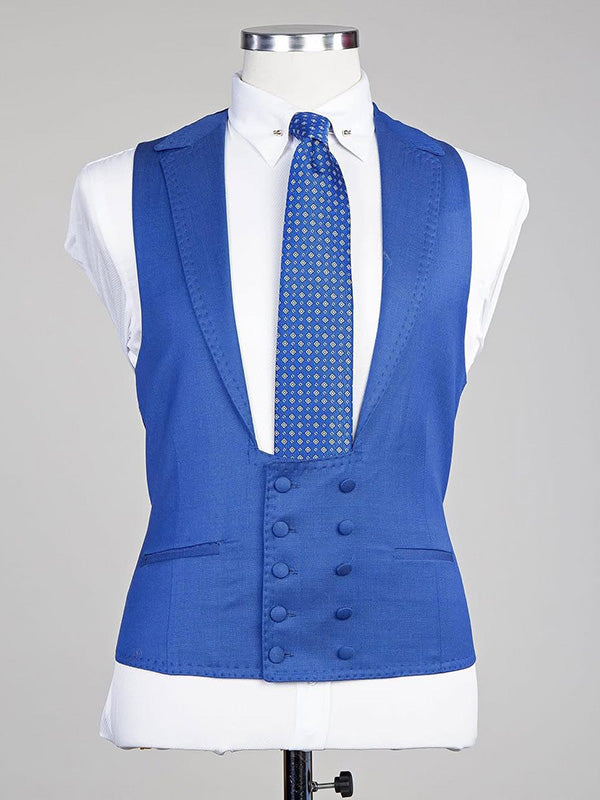 Blue 3-piece 1-button Peak Lapel suit
