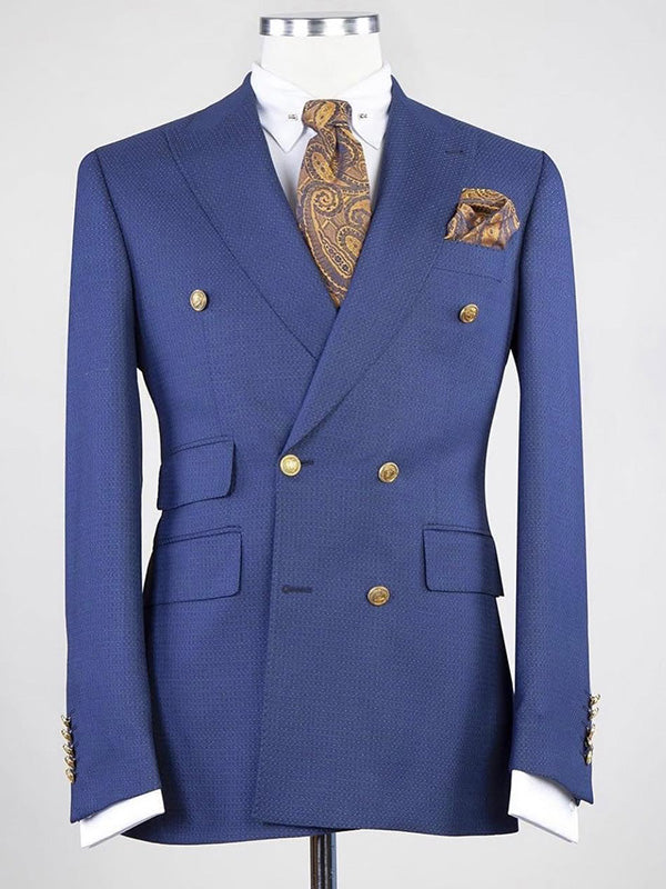 Blue 2-piece double breasted Peak Lapel suit