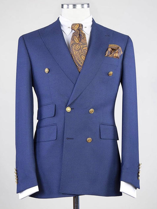 Blue 2-piece double breasted Peak Lapel suit