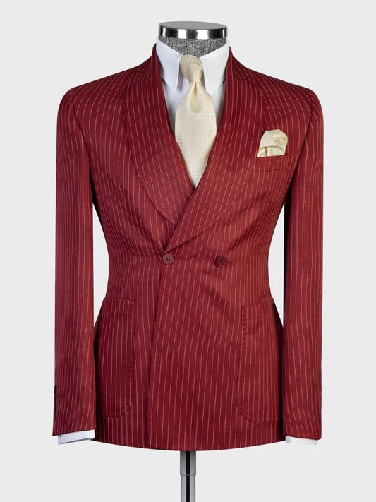 Red striped 2-piece 2-button Shawl Lapel suit