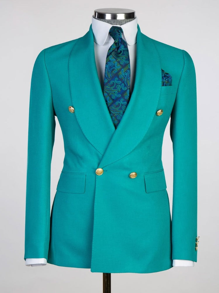 Mint green 2-piece double breasted Shawl Lapel suit