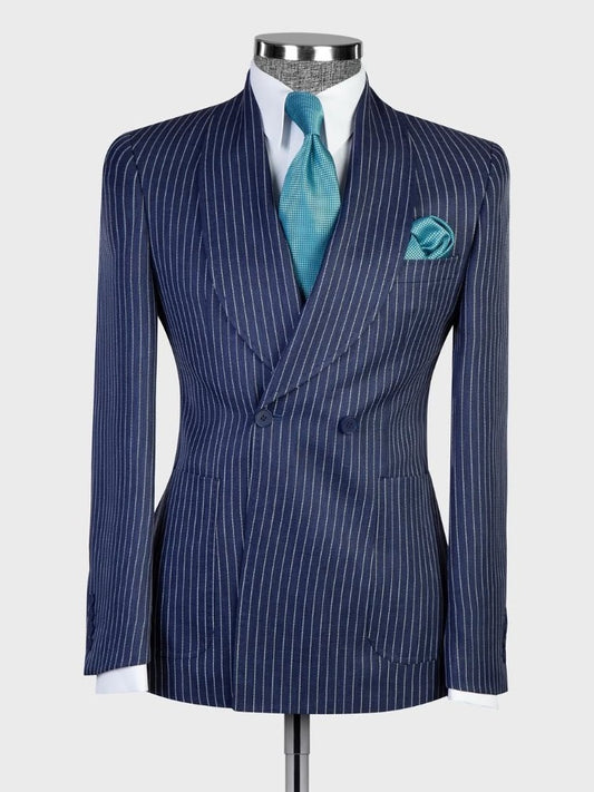 Blue striped 2-piece 2-button Shawl Lapel suit
