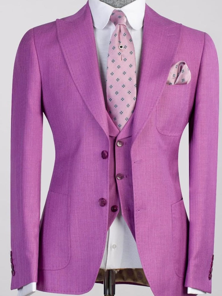 Purple 3-piece 2-button Peak Lapel suit