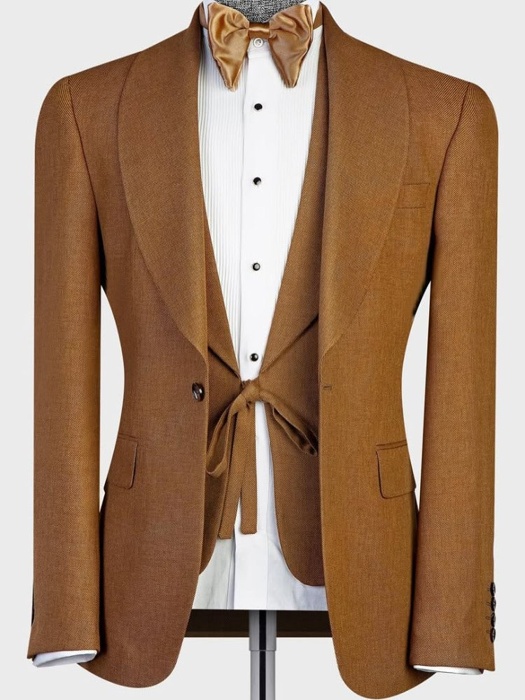 Brown 3-piece 1-button Shawl Lapel suit