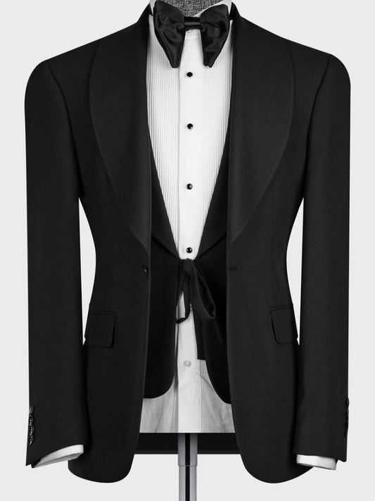 Black 3-piece 1-button Shawl Lapel suit