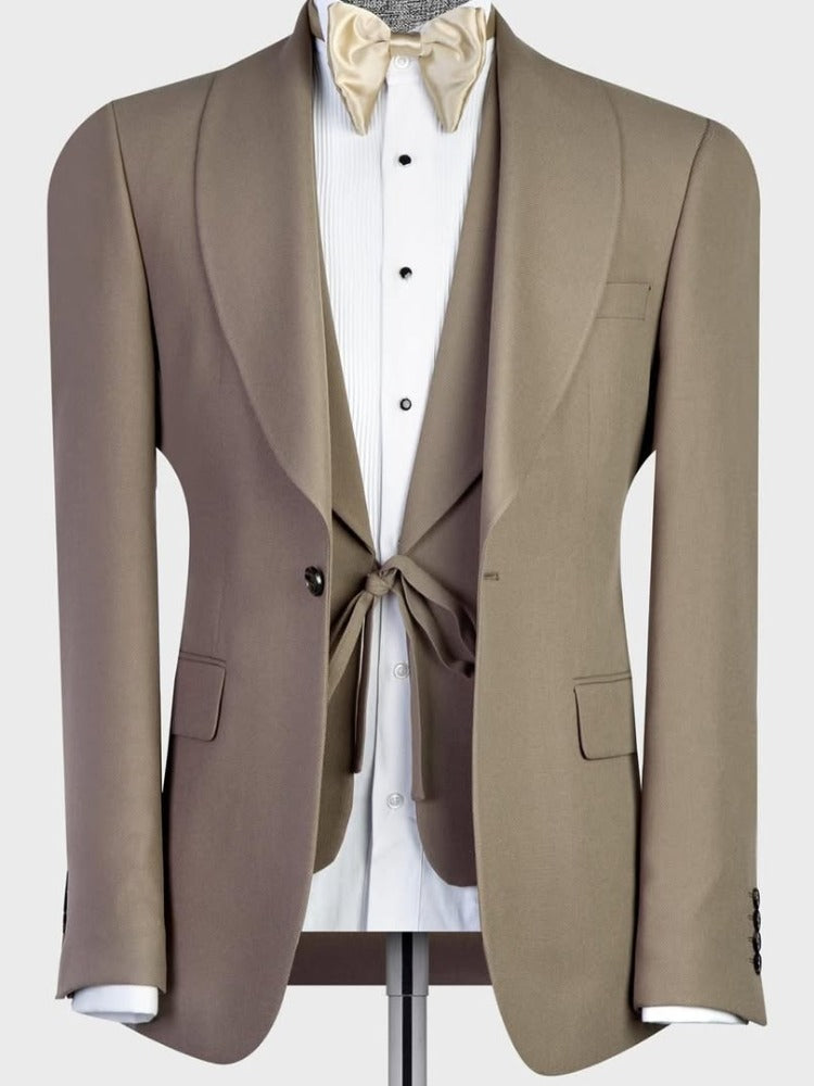 Brown 3-piece 1-button Shawl Lapel suit