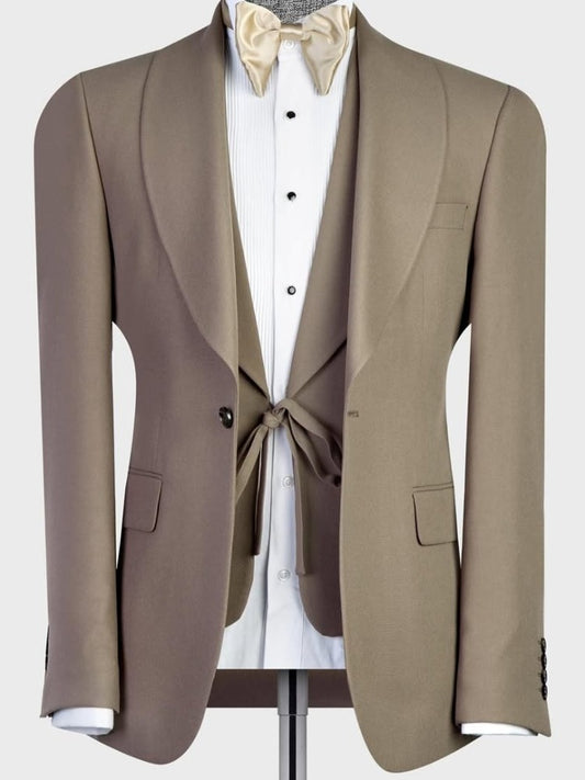 Brown 3-piece 1-button Shawl Lapel suit
